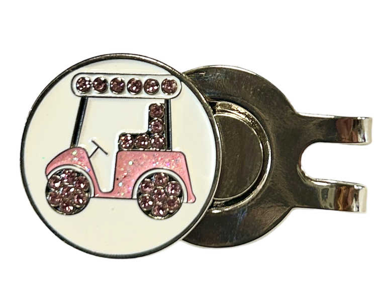 Golf Hat Clip with Removable Ball Marker - Cute Pink Shiny Golf Cart