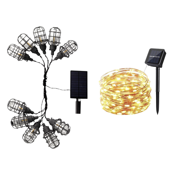 10 Bulb Solar Cage String Lights + 20M Solar Powered Copper Fairy Lights