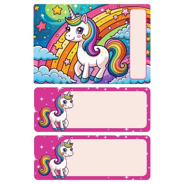 Labels for 2 liter ice cream container with a unicorn rainbow theme