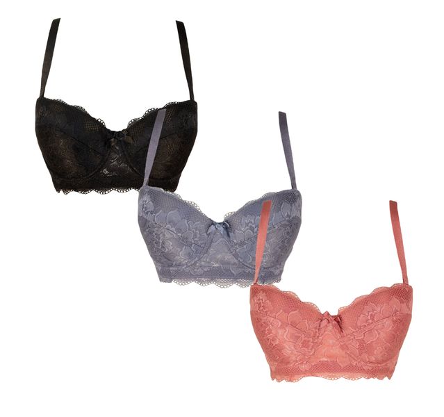 Balconette Bra Lace Padded Full Coverage Plus Size Underwired Pack of 3