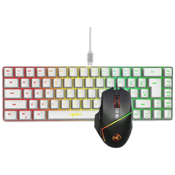 HKSJ - Plug &amp; Play Wired Keyboard &amp; Mouse Set with RGB Lighting - White