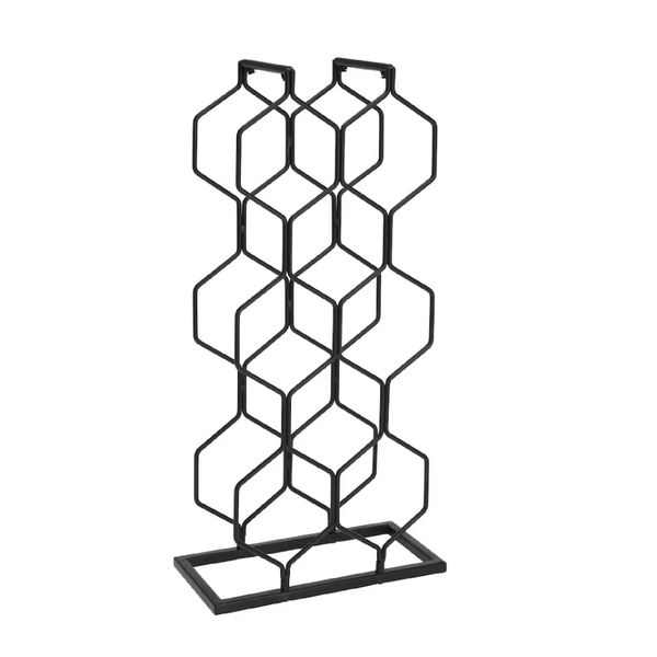 Decorative Black Metal Wine Rack - Holds 8 Bottles (48x23x11cm)