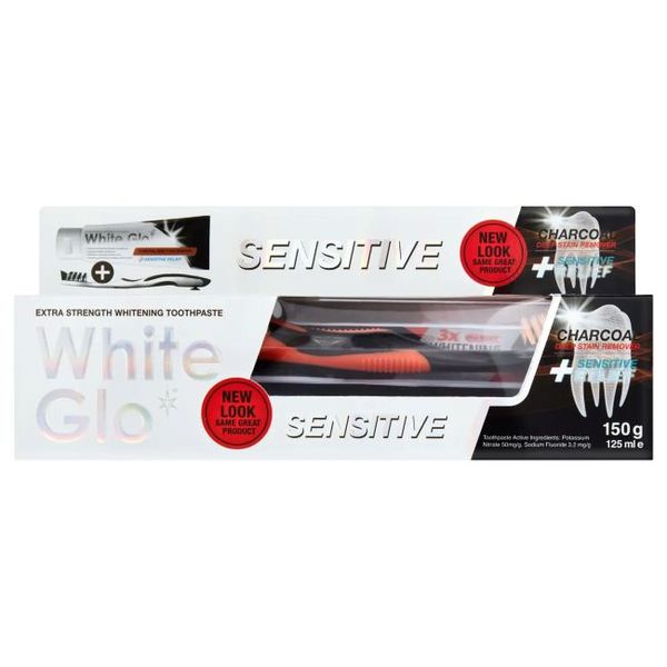 White Glo Whitening Toothpaste Sensitive Charcoal Stain Removal 150g