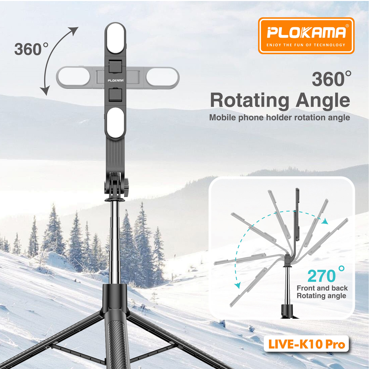 Plokama K10 Pro Selfie Stick Tripod description image 3