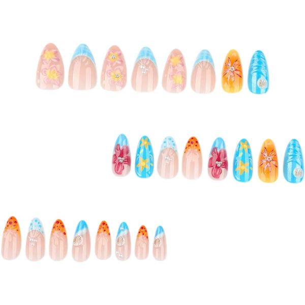 Handmade Press on Nails Almond Fake Nails Colorful French Tip