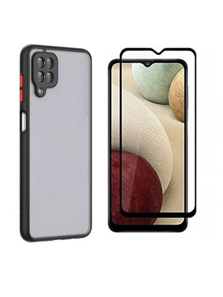 Soft TPU Mate Pouch and Tempered Glass Protector For Samsung A12 - Black