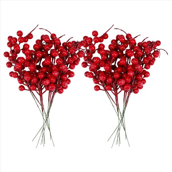 20PCS Artificial Red Berries Fake Flowers Fruits Berry Stems Crafts Floral