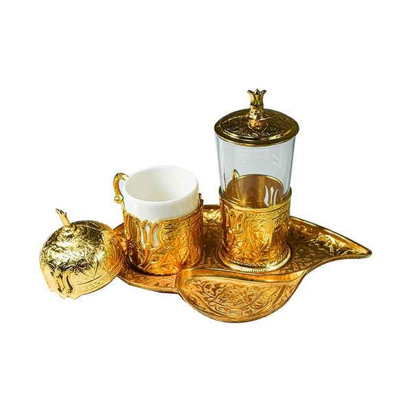 Vintage Design 3 Piece Gold Turkish Coffee Glass Serving Set