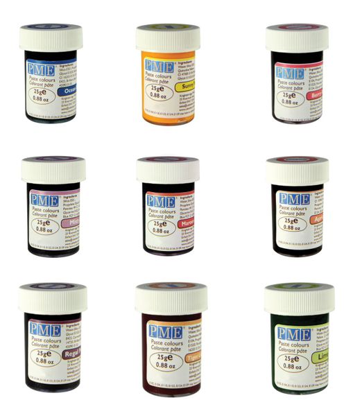 PME Food Cake Icing Fondant Colouring Paste Gel - 9x 25g Colour Set