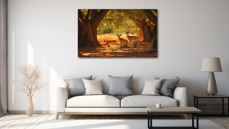 Canvas Wall Art - Impala Family Under Acacia - HD0396
