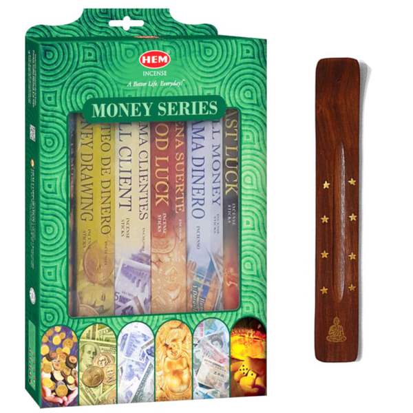 Hem Money Drawing Incense Sticks &amp; Burner Gift Set- Attracts Money &amp; Wealth