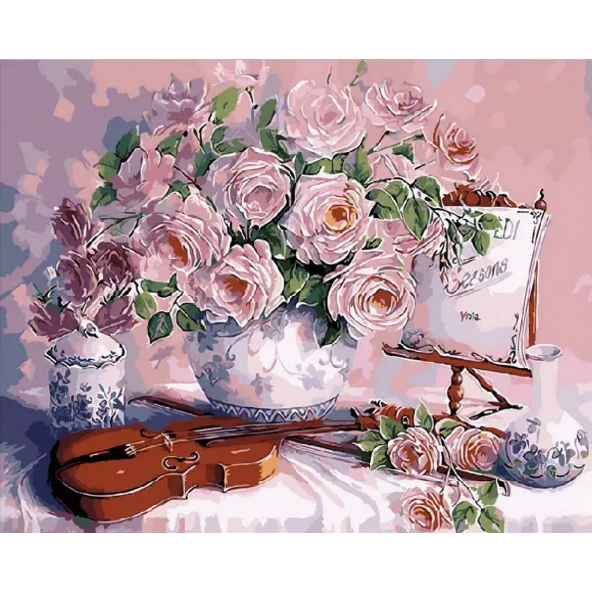 Paint By Numbers DIY - 40cmx50cm Framed Canvas - Pink Roses With Violin ...