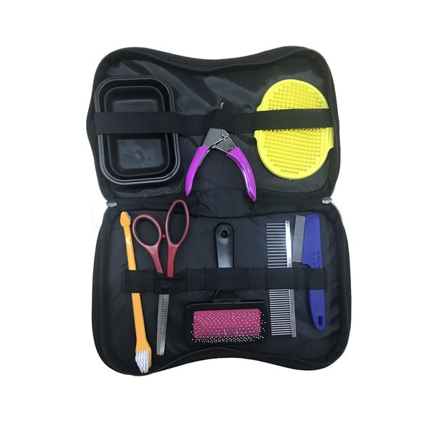 8 in 1 Pet Care Kit Travel Dog Comb Brush Nail Clipper Folding Bowl Set
