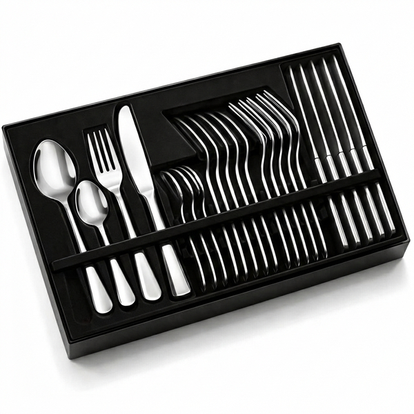 24 Piece Cutlery Set Stainless Steel Solid Feel Flatware for Family Dining