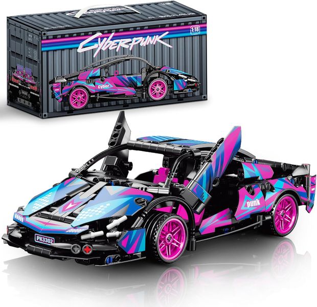 1:18 Building-Block Lamborghini Race-Car Model Kit, DIY Pull-Back Cyberpunk