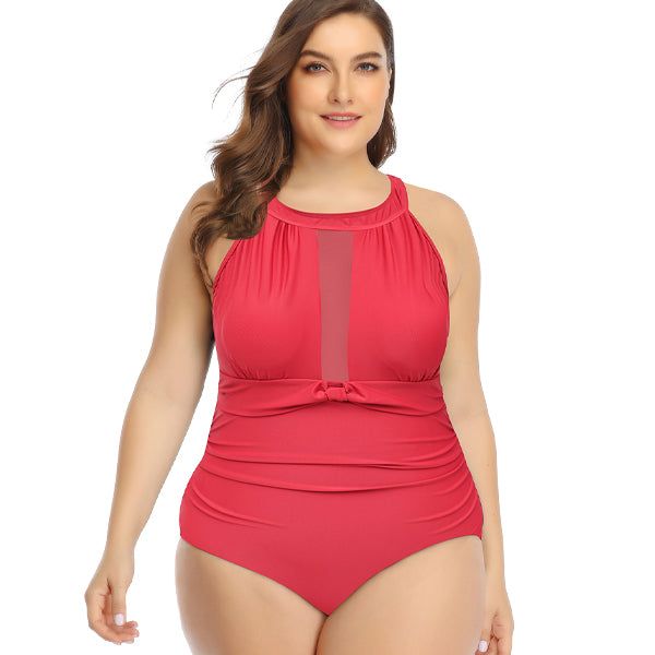 Iconix Plus Size Red Mesh One-Piece