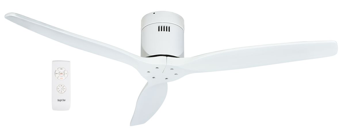 Matt White Ceiling Fan With Solid Wooden Blades in White - FCF076 White