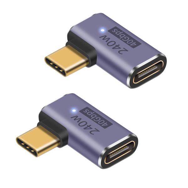 2pcs Type C Right Angle PD 240W Male to Female Extender Connector 8K@60Hz