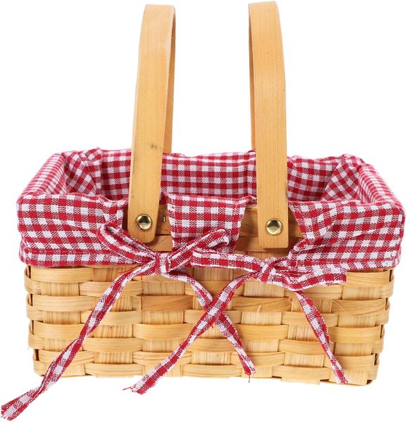 Classic Woven Picnic Basket with Red Gingham Lining