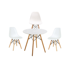 Modern Wooden Round Dining Table with 3 Emmy Wooden Leg Chairs -White ...