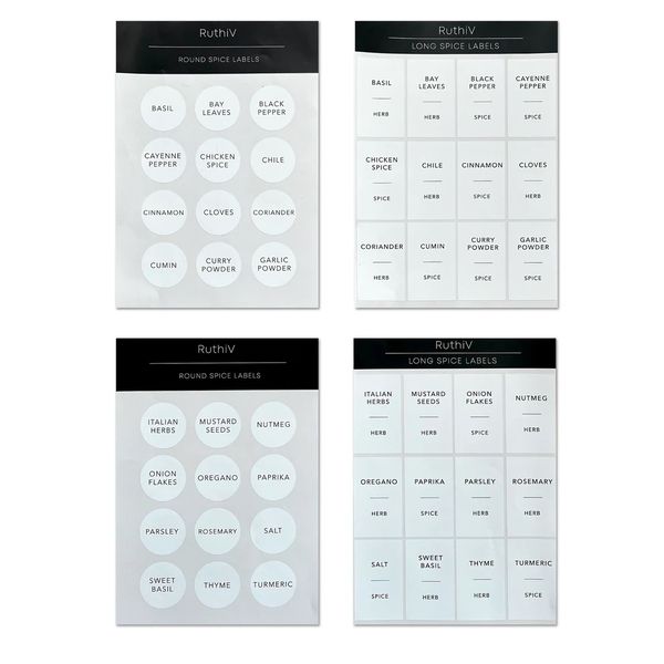 Spice Label Pantry Sticker Set of 48 White