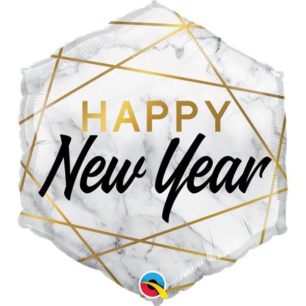 20 Inch Hexagon Happy New Year Marble Rectangle