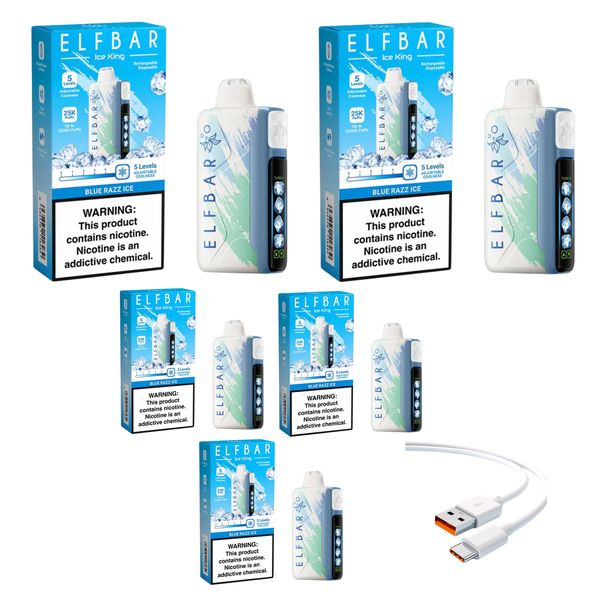 Elfbar Ice King 25k Blue Razz Ice +DiscoVape Charging Cable (Pack of 5)