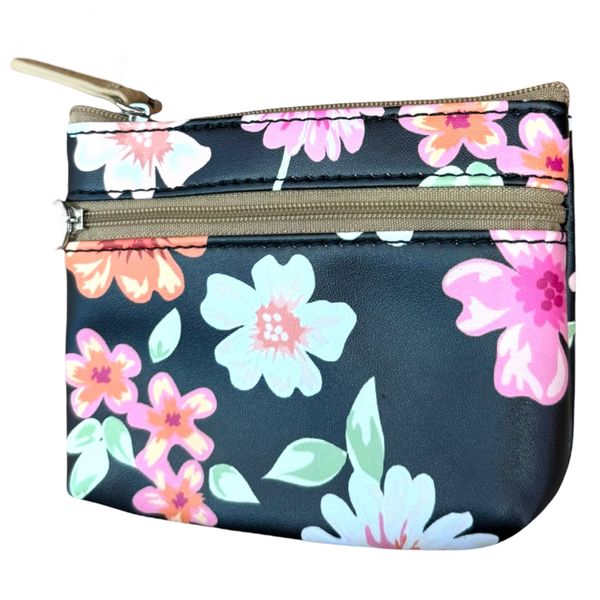 Gift Emporium Floral Coin Purse - Black with Bright Flower Print