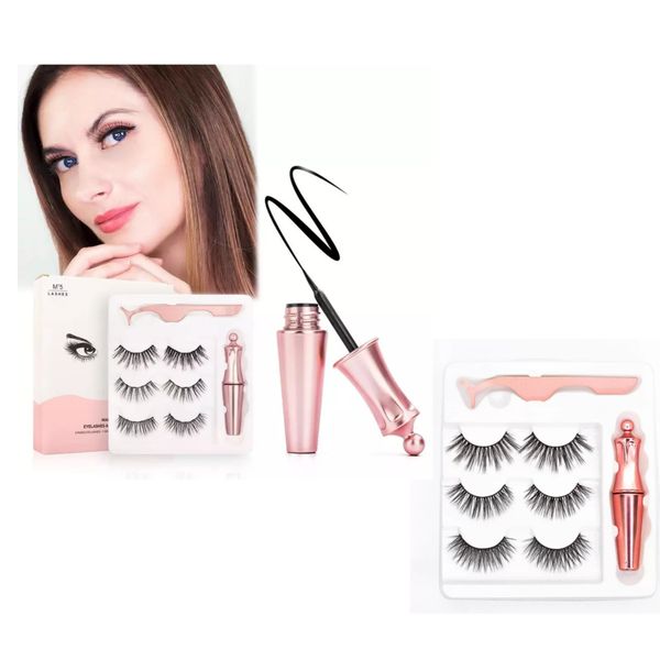 12 Pieces Of 3D Magnetic Eyelashes With 2 Pink Eyeliner&amp; 2 Applicator