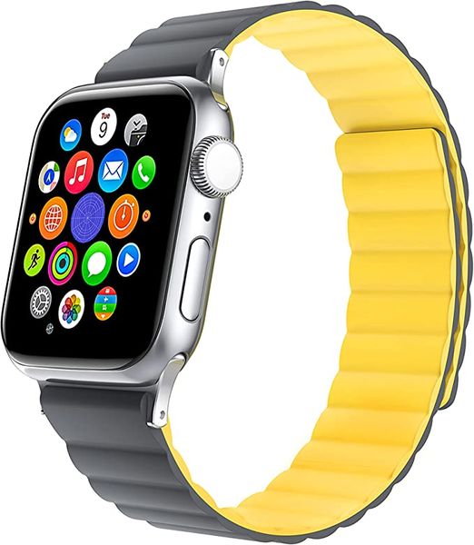 Magnetic Silicone Band for Apple Watch - 42/44/45mm Grey/Yellow - MagneStix
