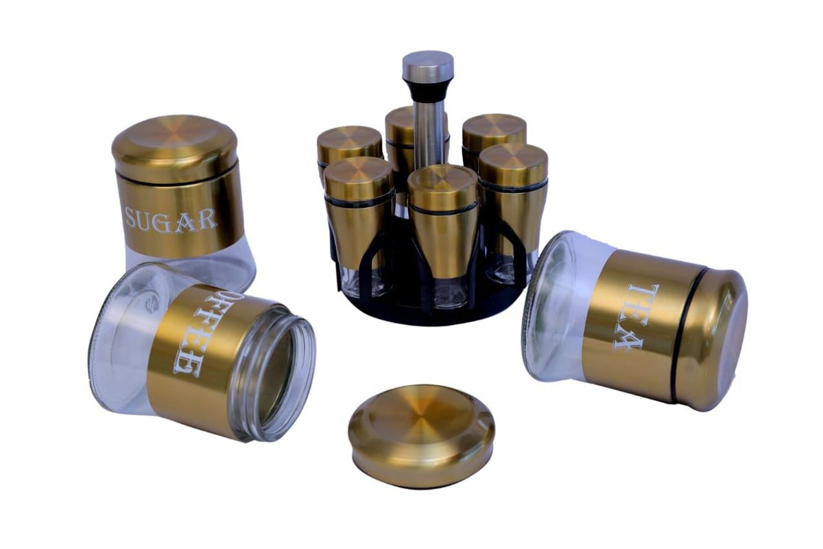 4 Piece Canister Set Combo With 7 Pc Spice Jar,Rotating Spice Rack