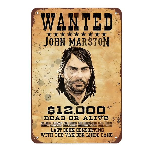 Aluminum John Marston Wanted Fugitive Metal Tin Sign Rustic Wall Art Poster
