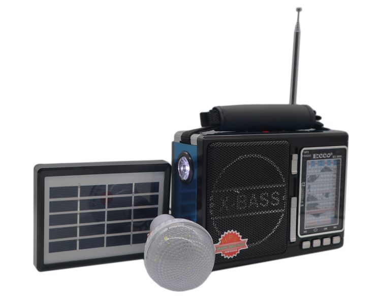 Ecco EC-3855 Solar Powered MP3/FM/AM/USB Portable Radio/Torch &amp; Strap -Blue