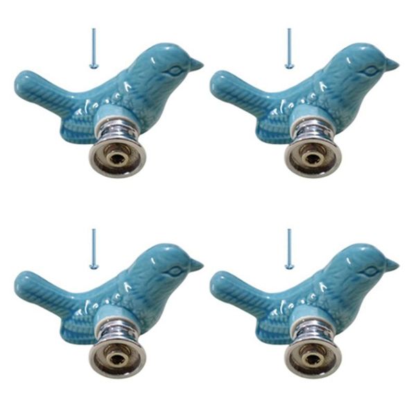 4Pack Green Cute Bird Design Cabinet Door Knobs (Blue)