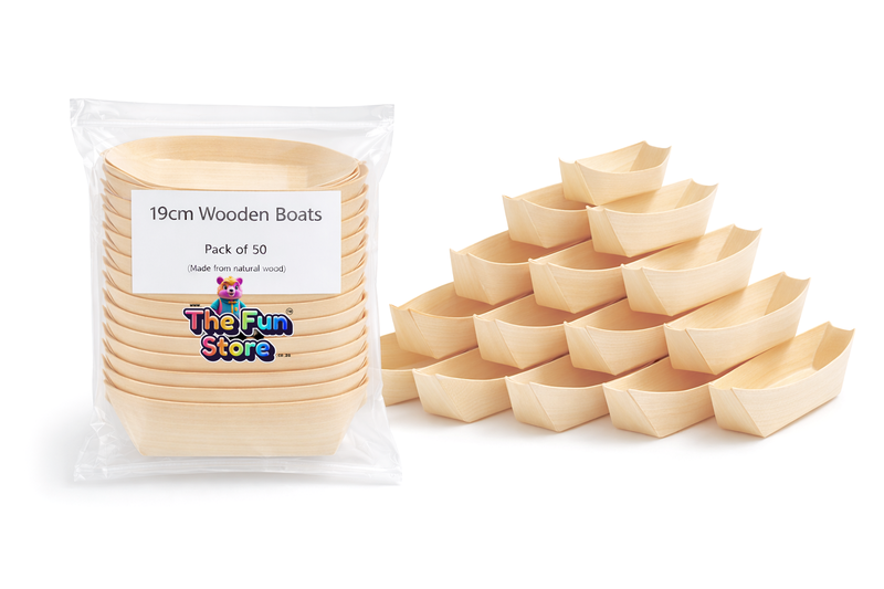 Wooden Serving Boats 50 Pack - 19cm Disposable Pine Food Catering Trays
