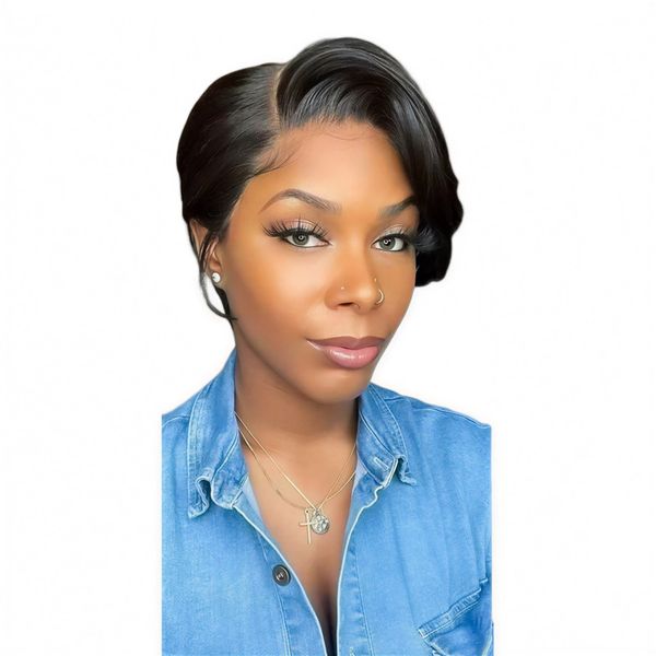 Geebuy Straight Short Bob Brazilian Wig 13x4 Lace Front Human Hair Wig