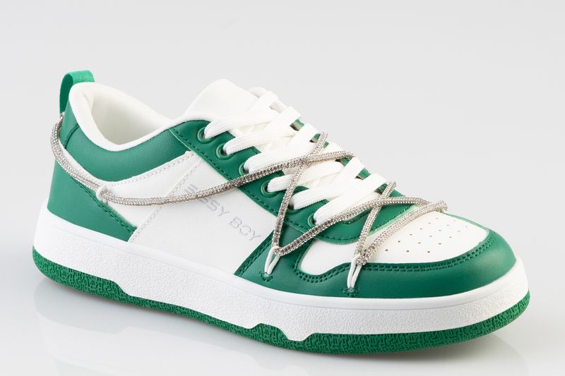 Sissy Boy: Diammond Twirl Green Colourblock Sneaker With Diamante Trim