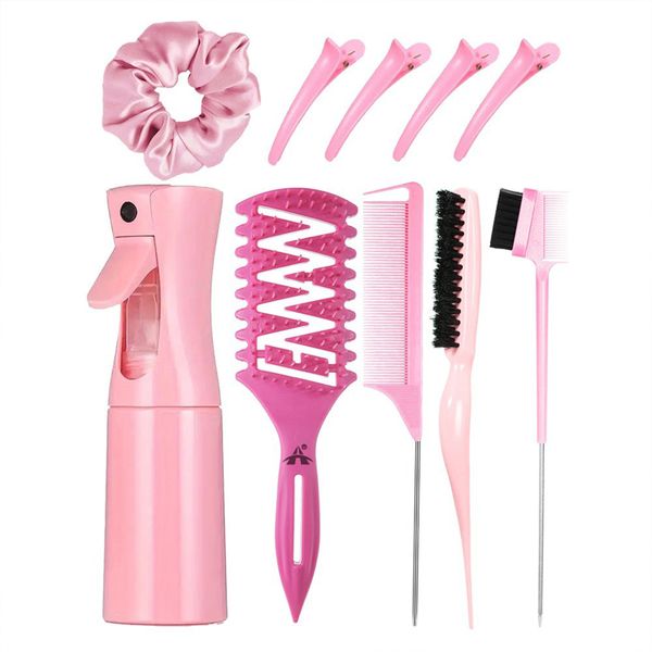 ALANES 10 Pieces Pink Hair Brush Set for Wet Dry Curly Hair Detangling