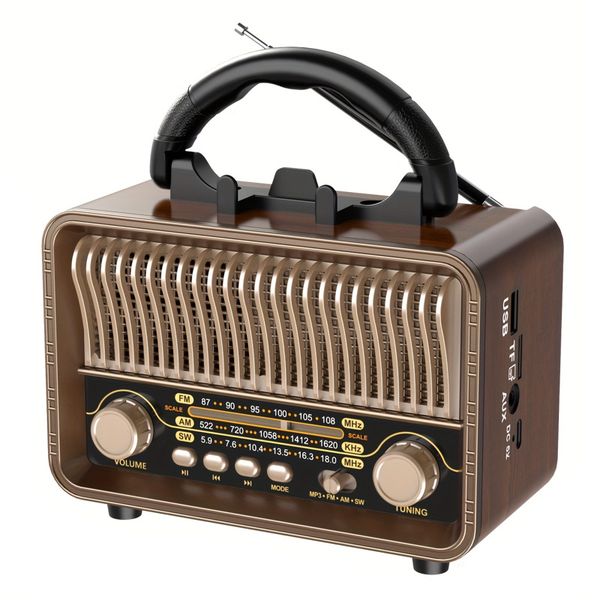 Vintage Portable Radio - AM/FM/SW Wireless with USB Rechargeable Battery