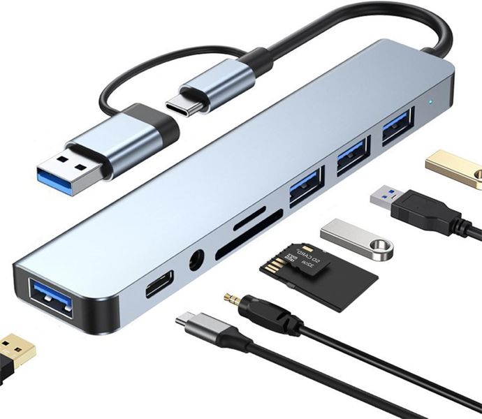 Multi-function 8 in 1 High-Speed USB-C Adapter Hub multi usb hub for laptop