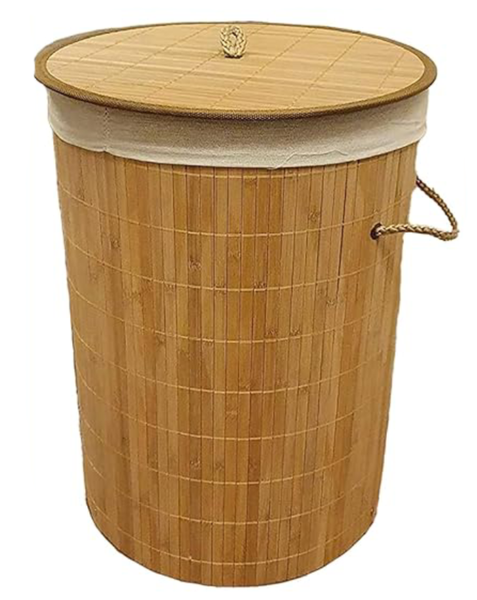 Collapsible Natural Bamboo Round Laundry Basket with Lid