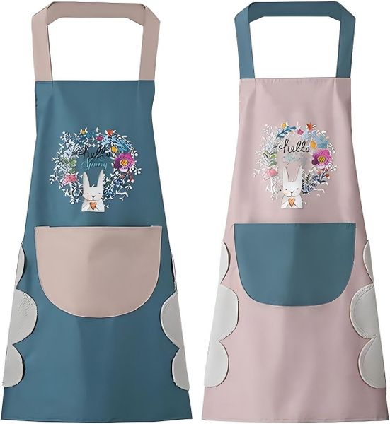 2 Piece Women Kitchen Apron with Hand Wipe Pockets, Big Pocket