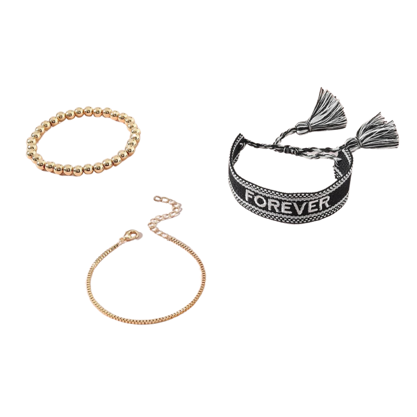 Letter Embroidered Tassel Decor Bracelet (3 Pieces)