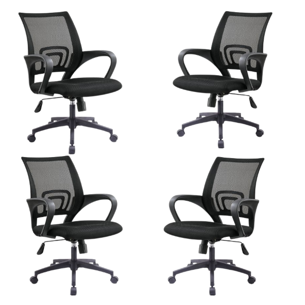 Zippy net typist chair with armrests and swivel function Set of 4
