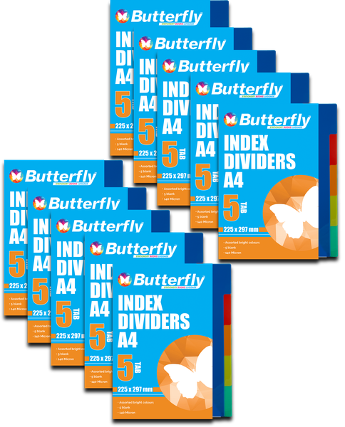 Plastic File Dividers - A4 140 m - 5 Tab X10
