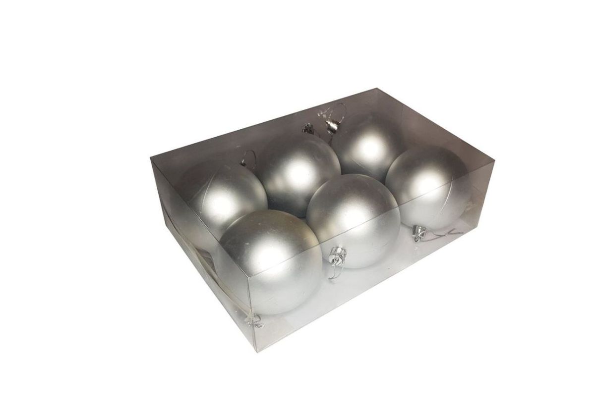 Matt Silver Christmas Tree Baubles - Christmas Balls 6 Pack