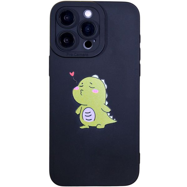 Phone Case with Green Dinosaur - Compatible with iPhone 15 Pro Max - Black