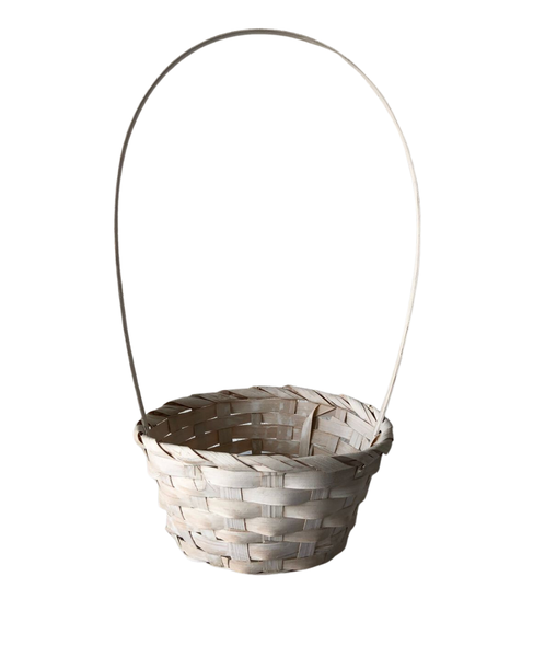 White Flower Girl Basket with Handles