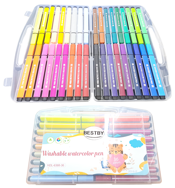 Bestby - Washable Watercolor Pens with Transparent Case (Set of 36 Colors)