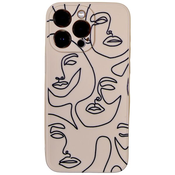 Face Pattern - Phone Case with Camera Protection - Iphone 14 Pro Max Beige